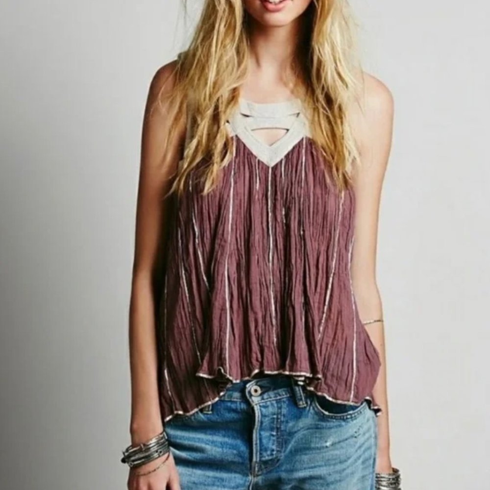 Free People One Flowy Boho Gold Striped Tank Medium
